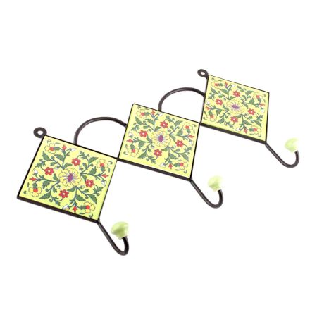 Yellow And Forest Green Leaf Flower Ceramic Tiles Hooks